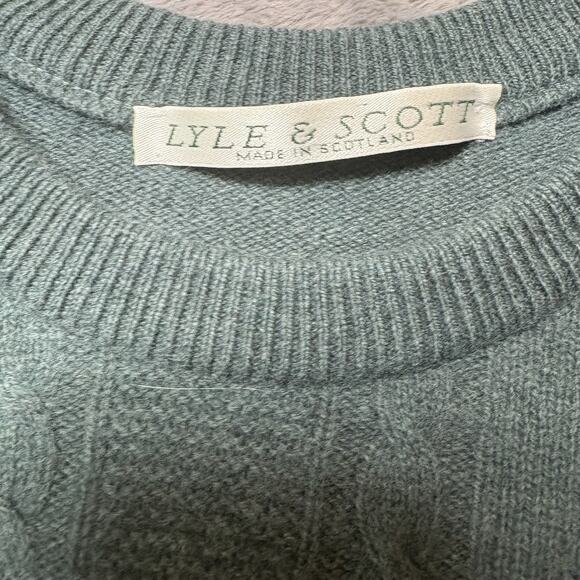Lyle & Scott Made in Scotland Wool Sweater Green Cable Knit Diamond Pattern Sz S - Picture 3 of 13